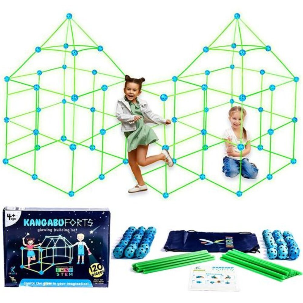 Fort Building Kit - 120 Pieces - Glow Fort Building Set for Kids Ages 4-11